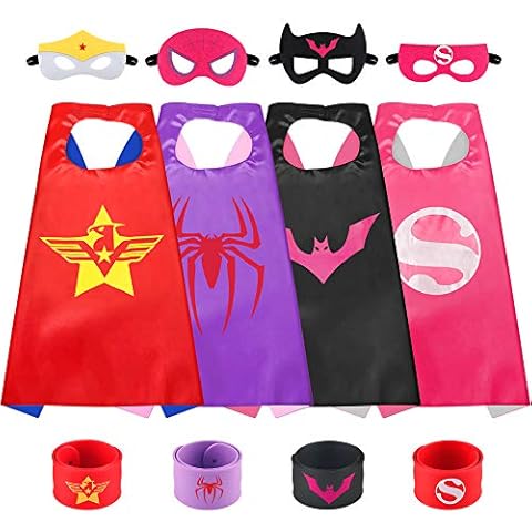Sinoeem Cartoon Superhero Capes for Kids,Cool Superhero Mask Children Boys Favours for Party for 3-10 Year Old Boys Girls Toys Age 3-10 (4pcs Capes - Girl) Cover