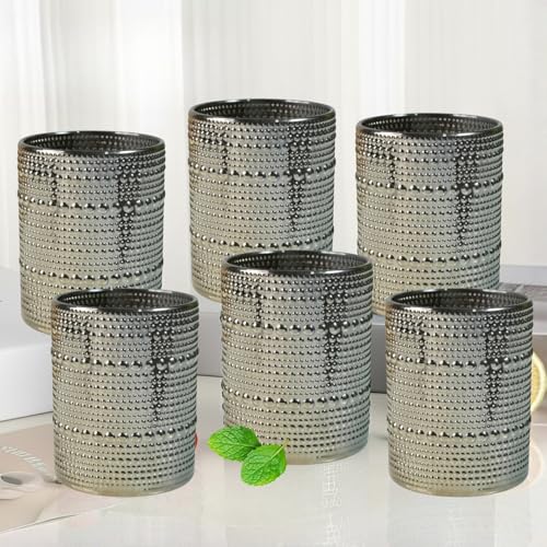 Image of Kookee Jupiter Vintage Hobnail Bubble Glass Whiskey Glasses Set of 6 | Old Fashioned Tumbler for Cocktails, Rum & Beverages | 300ml Textured Drinking Glasses (11164)