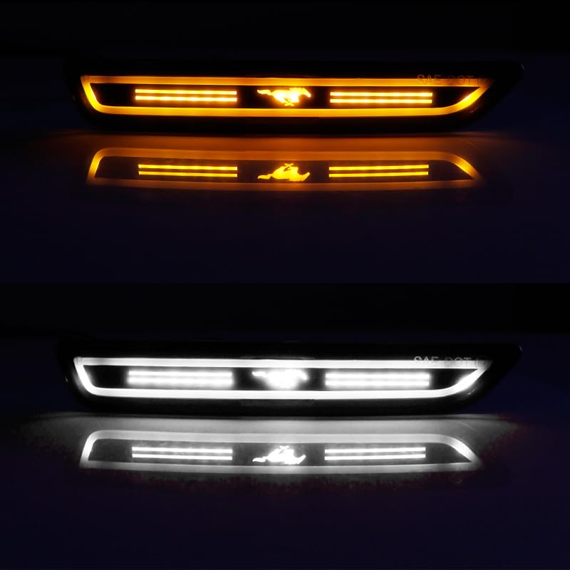 Pasuje do Ford Mustang 2010-up Kierunkowskazy Światła parkingowe Bursztynowe/białe/czerwone Przednie/tylne boczne lampy obrysowe z logo konia Światła LED(Yellow)