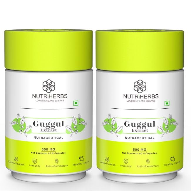 NUTRiHERBS Guggul Extract 500mg Capsules – Herbal Metabolism Booster | Natural Weight Loss & Detox Supplement – 60 Capsules Pack of 2