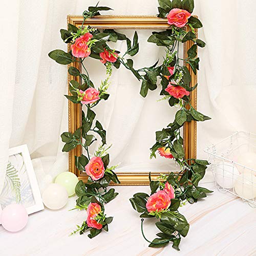 ZIHANJIAU 1PACK 2.5m Artificial ROSE Flower Silk Rose Leaf Garland Vine Ivy Home Wedding Garden Decoration (Sunset)