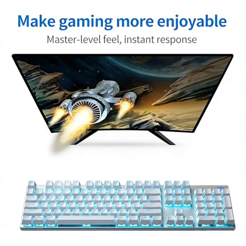 Image of HP GK400F Wired Mechanical Keyboard (Office /Gaming Dual-Use) - USB Wired Connection, Silver + White Color Scheme, 104-Key Layout, Brown Switches, Ice Blue Lighting, Top-Printed Keycaps, 26PN