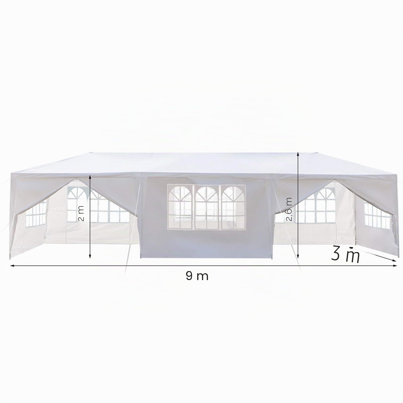 Outvita Tonnelle de Jardin, Tente de Réception Jardin avec 8 Bâches Amovibles pour Fête/Mariage/BBQ, 3x9x2,6m