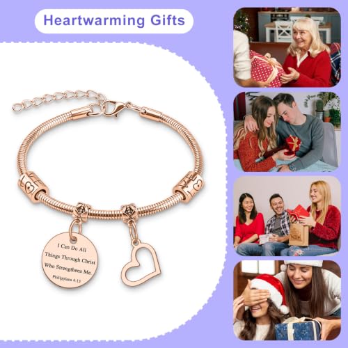 Image of Religious Bracelets for Women Friend Christian Bracelets Gift Stainless Steel Inspirational Bible Verse Bracelet for Women Religious Gifts for Friend Scripture Bracelet Christmas Birthday Easter Gift