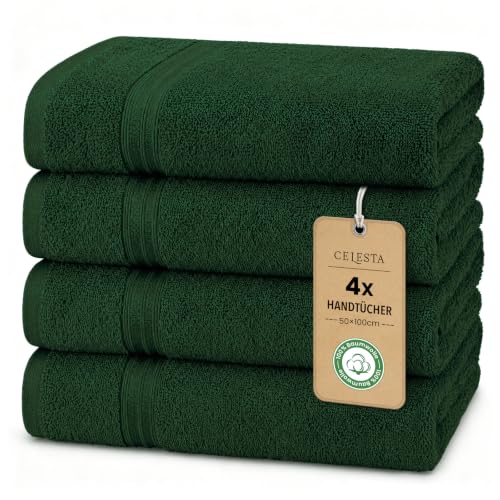 CELESTA Handtücher 50x100 cm Handtuch 4er-Set aus 100% ringgesponnene Baumwolle Oeko-TEX Zertifiziert Weich saugstark & schnelltrocknend Grün