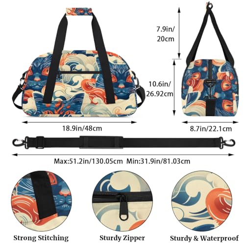 Pattern Cat Gym Travel Duffle Bag for Boys - Gymnastics Sports Dance Bag with Front Zipper Pocket for School Practice or Overnight Travel Weekender Sleepover Tote Bag Cat Prints3