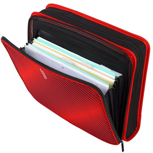 Image of Five Star 2 inch Durable Zipper Binder, Includes 6 Pocket Expanding File, Red (72538)
