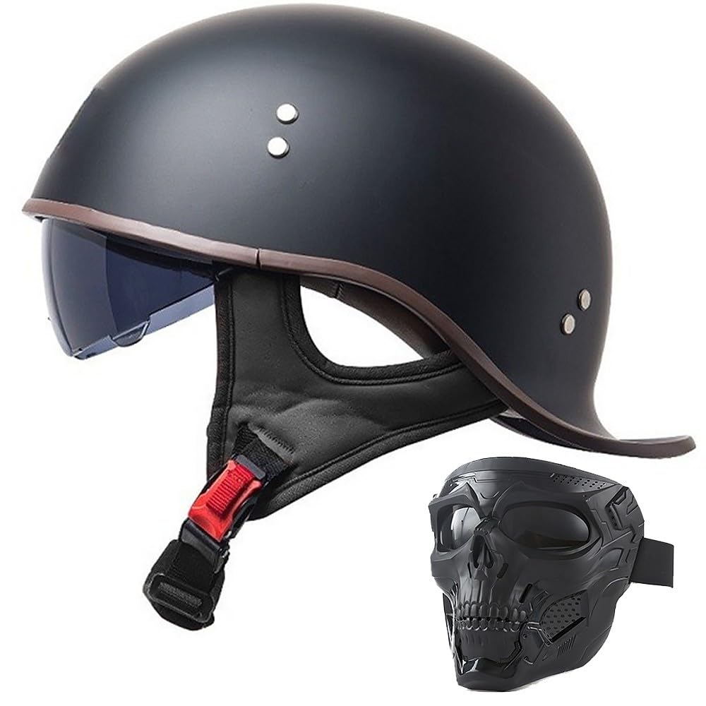 Jethelm mit ECE, Retro Helm im Schwalbenschwanz-Design - Halbschale für Motorrad und Scooter mit Sonnenblende und Herausnehmbares Futter