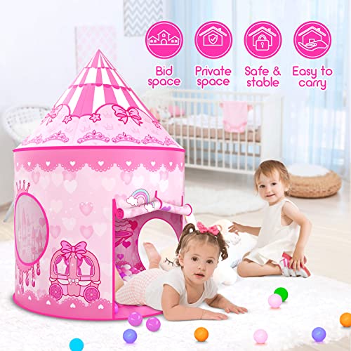 Image of 3pc Kids Play Tent for Girls with Ball Pit, Crawl Tunnel, Princess Tents for Toddlers, Baby Space World Playhouse Toys (3PC Princess Dream Tent)