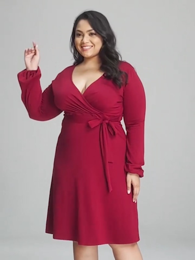 AMZ PLUS Womens V-Neck 3/4 Sleeve A Line Midi Faux Wrap Plus Size Cocktail Party Swing Dress Black L - Image 7