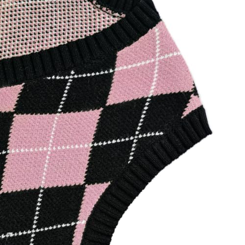 Image of Women's Sweater Vest,Y2K Sleeveless Pattern Preppy Style Knitted Crop Tank Top for Girl