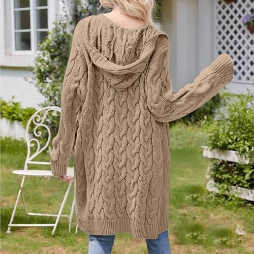 Angxiwan Strickjacke Strickjacke Gestreift Strickpullover Offene Feinstrickpullover Winter Herbst Dicke Strickmantel mit Taschen Flauschiger Langarm Damenstrickjacke Sweatshirt Damen Baumwolle