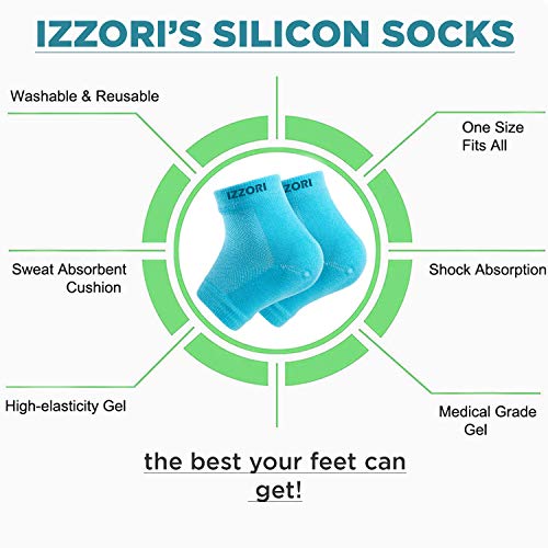 Image of IZZORI Silicone Gel Heel Socks for Dry Hard Cracked Heel Repair Pad, Swelling & Pain Relief, Cushion Support, Foot Care, Ankle Protection, Plantar Fasciitis for Men and Women (Free Size, Blue, 1 Pair)