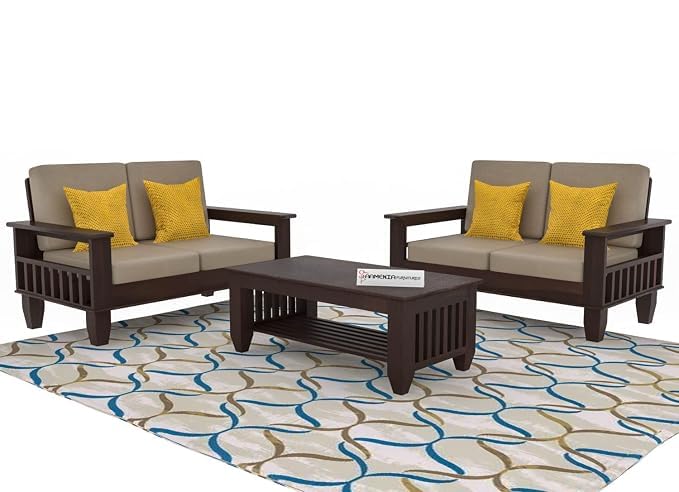 Image of Sheesham Wooden 4 Seater Sofa for Living Room | Rosewood 4 Seater Cushion Sofa with Side Newspaper Holder for Home & Office | Solid Wood Sofa Set for Lounge (Walnut,2+2 Seater)