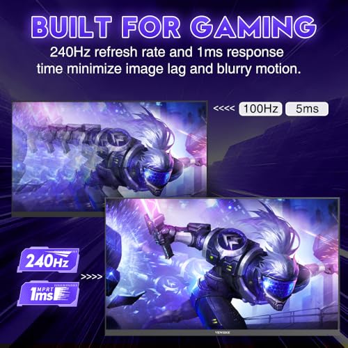 Image of Viewedge 24 Inch Gaming Monitor with 240Hz, VA 1ms, FHD 1080p and HDR 10 PC Computer Monitor with 110% sRGB, Bluelight Filter, 2 HDMI & 1 DP Port, Support Adaptive Sync and Wall Mounted