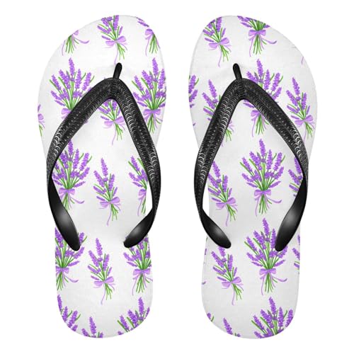 Sinestour Lavender White Flip Flops for Beach Thong Sandals Anti-slip Lightweight Beach Slippers for Summer Travel Swim