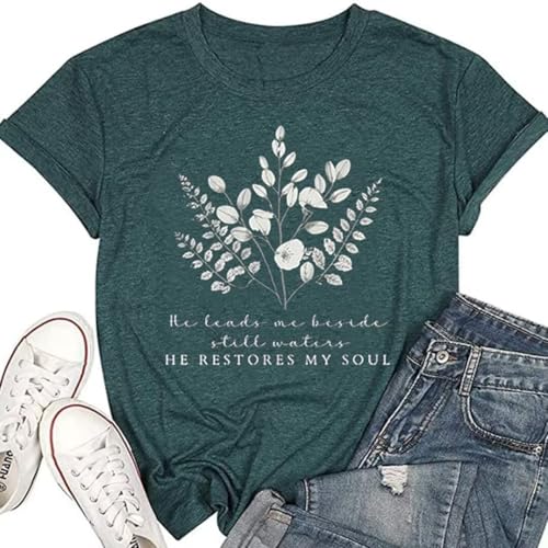 Women's Christian Bible Verse T Shirts Vintage Boho Wildflowers Graphic Short Sleeve Crewneck Floral Religious Tee Tops
