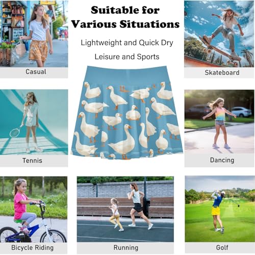 visesunny Girl's Golf Skirt Athletic Cute White Goose Pattern Tennis Skort Sport Activewear with Double Layer Pockets4