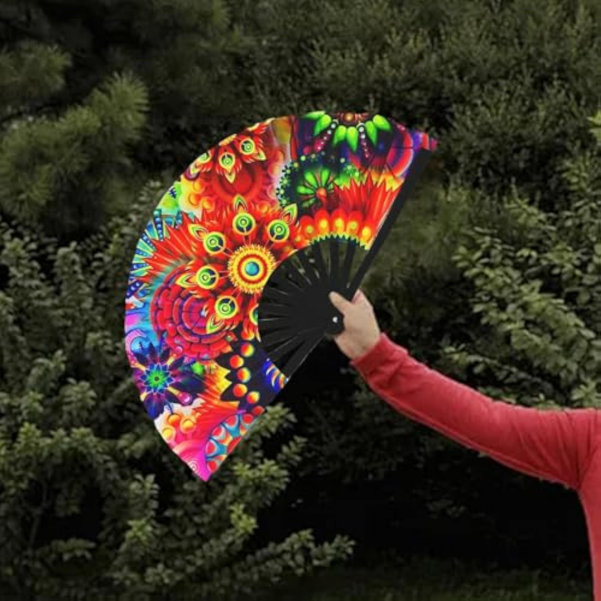 Rave Folding Hand Fan with Fluorescent Effects