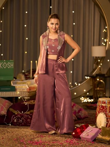 Image of MOKOSH Women's Silk Beadwork & Embroidered Jacket Palazzo Set