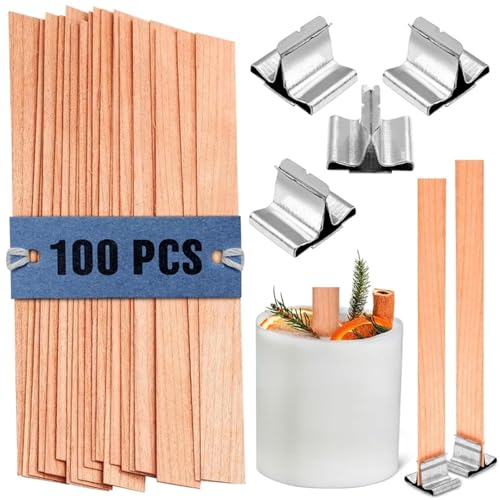 100 mechas de madera con soporte metálico para velas miniatura 6