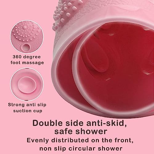 Image of VHKD PVC Bathroom Door Bath mat Anti Slip Skid with Foot Scrubber for Room Shower Suction Cups Drain Holes Silicone Floor mat Rectangle (Pink)