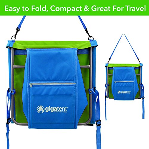 GigaTent Portable Beach Lounge Chair Mat Adjustable Backrest with Cooler Storage Pocket Lightweight Foldable Comfortable Insulated Shoulder Carrying Strap