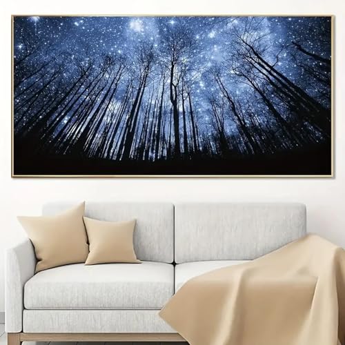 Toile peinture d'art moderne haut de gamme forêt et ciel étoilé