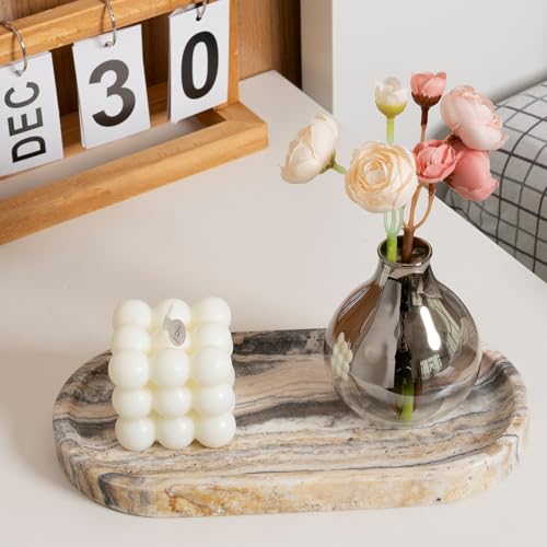 Image of Koville 10 inchx5 inch Marble Vanity Tray for Bathroom Kitchen Countertop, Natural Marble Trays for Home Decor, Perfume Organizer Jewelry Dish, Stone Tray for Dresser, Decorative Candles Trays