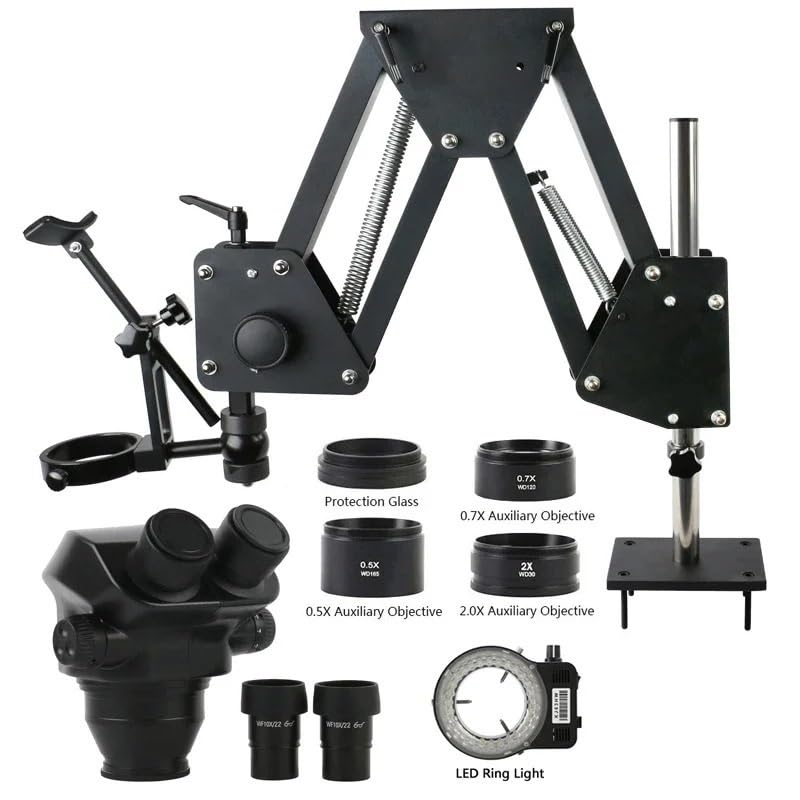 Microscope 7X-50X 100X Zoom Stereo Binocular Microscope 10X22MM Eyepieces Extension Spring Bracket Base Stand Fit for Inlay Jewelry Diamond