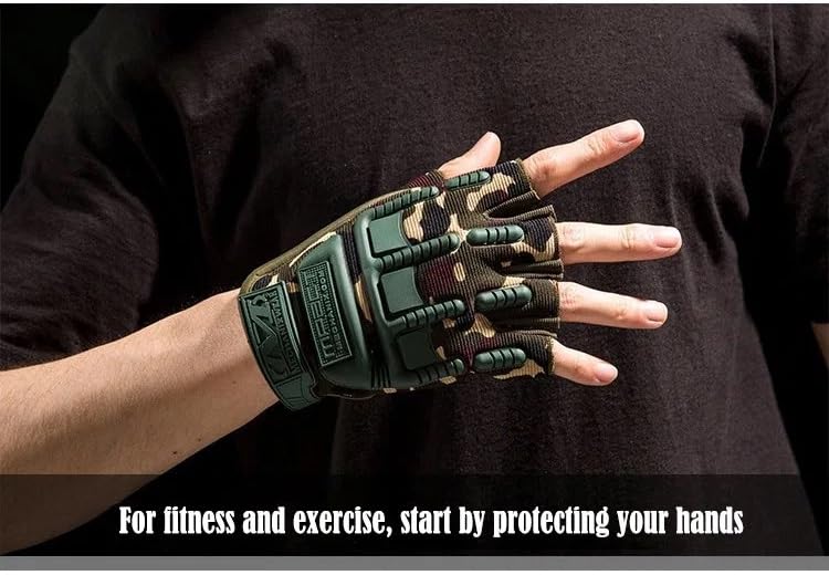 Image of Tactical Fingerless Gloves for Men - Hard Knuckle Camo Half Finger Motorcycle Riding Gloves for Airsoft, Shooting, Paintball, Hunting, Combat & Work Gear - Breathable Anti-Slip Grip