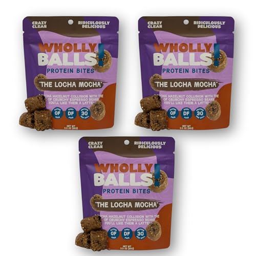 Image of Wholly Balls Protein Bites a€ inch Healthy Plant-Based Snack | High Protein, Low Sugar, Gluten-Free Energy Balls (Pack of 3, Loca-Mocha)