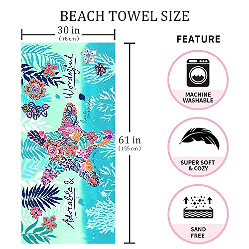 Auxory Beach Towel Microfiber Beach Towels Sand Free Quick Dry Lightweight Travel Towels Oversized Large Quick Cute Starfish Design 30×60 inch Beach Towels for Kids Women Men Pool Swim by Auxory - Image 2