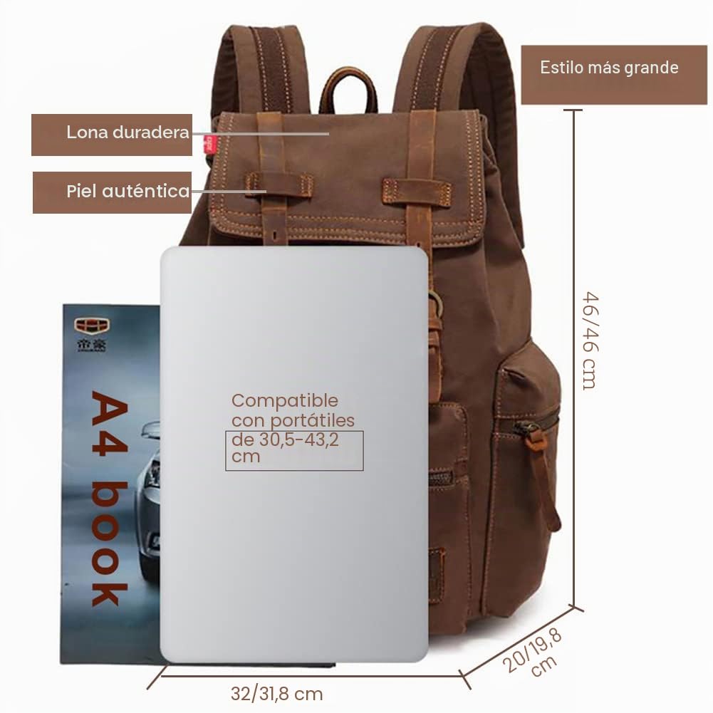 Mochila de lona AUGUR, mochila vintage para laptop de 17 pulgadas, mochila grande casual para mujeres y hombres, mochila de día para viajes, senderismo y escuela