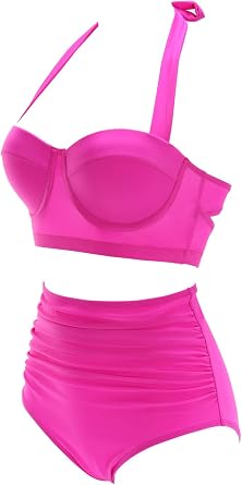 Womens Vintage Retro Polka High Waisted Underwire Bikini Two Piece Swimsuits
