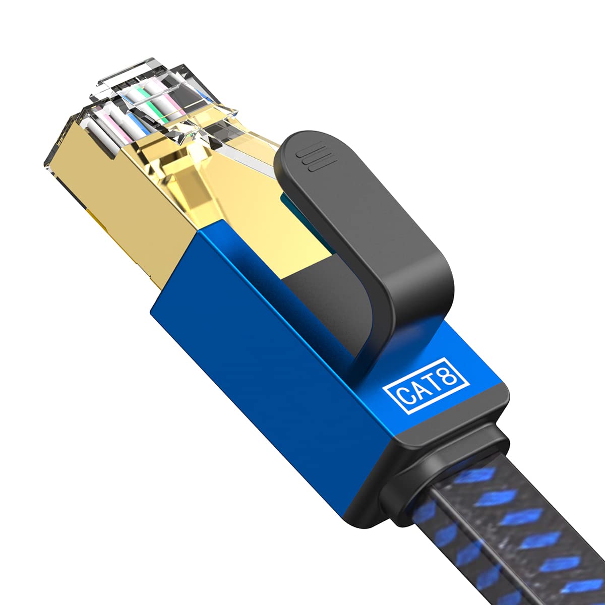 Cat8 Ethernet Cable - 100FT High Speed Long Internet Cable with Nylon Braided Shielded Flat RJ45 Connectors for PC