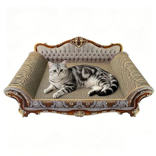 INRLKIT Luxury Cardboard Cat Scratcher Sofa Bed Couch Shaped Cat Scratching Board Scratch Lounge with Catnip Scratcher for Indoor Cats Kittens Kitties Grey
