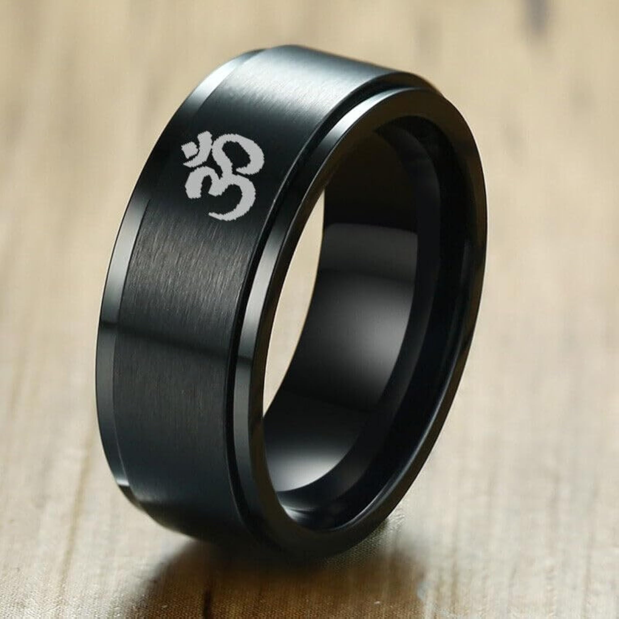 OM Essence Black Ring for Men, Adjustable