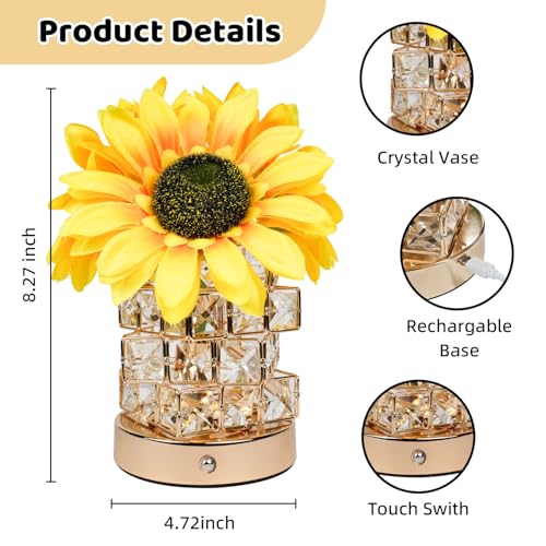 Image of 4000mAh Rechargeable Sunflower Lamp, Unique Gifts for Women | Long-Lasting Battery Life, 3-Color Stepless Dimming Touch Control, Cordless Bedside Night Light, Aesthetic Home Decor