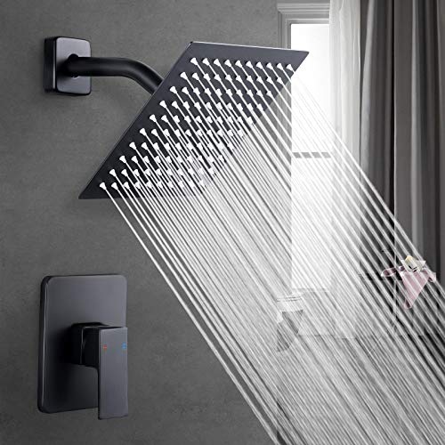 Black Friday Sale 2022 Qomolangma Matte Black Shower Faucet Set,8 inches Single Function Rainfall Shower System,Bathroom Shower Trim Kit with Rough-in Valve, with Stainless Steel Metal Shower head