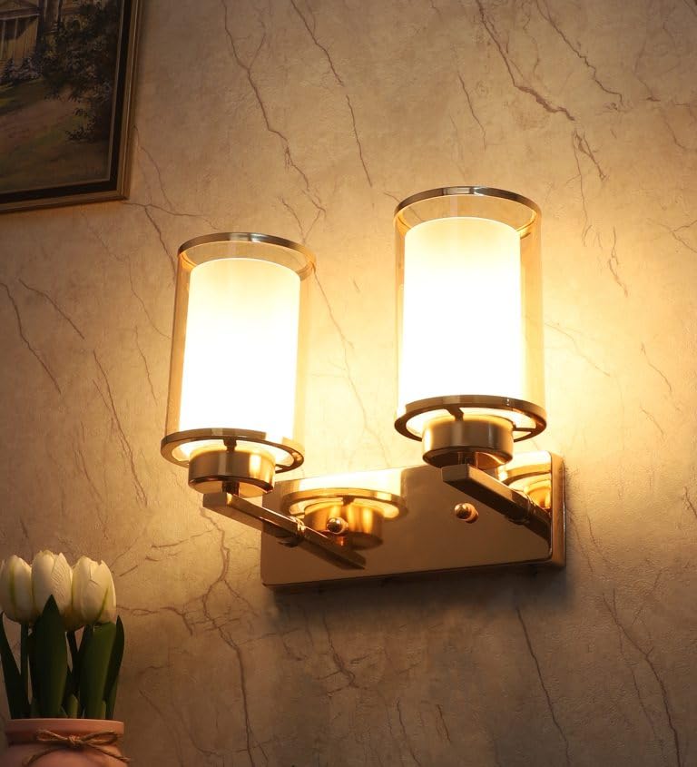Image of CORAL TREE Modern Antique Two Way Brass Frame with Designer Glass Wall Lamp for Living Room| Home Decorative Modern Wall lamp for Bedside, Bedroom Drawing Room, Hall, Office, Terrace, Garden Area