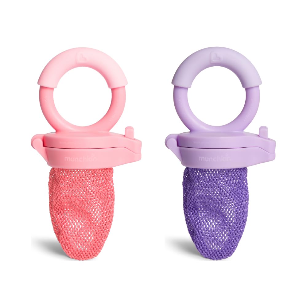 Munchkin Distributeur d'Aliments Frais Lot de 2 | Sachet de Maille pour le Sevrage | Autolimentación | Idéal pour Voyager | Sans BPA | 6 Mois+ | Rose et Violet
