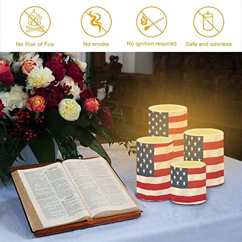 Image of American Flag Flameless Light Candles Battery Operated Candles with Color Changing Timer Remote Control 3'' 4'' 5'' 6'' Fake Pillar Candles Tealights