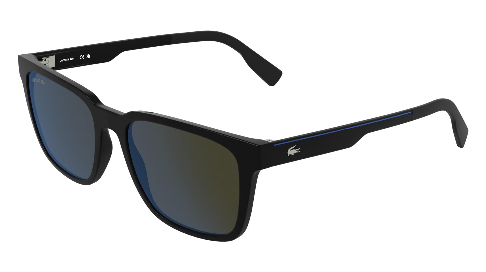 Lacoste Gafas de sol para hombre L6077S, color negro con lente de espejo azul