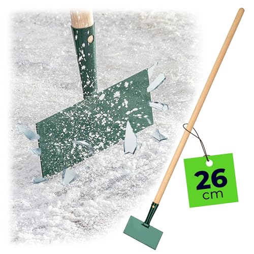 KADAX Rascador de hielo de acero reforzado, con mango largo de madera, rasqueta de hielo, rasqueta de hielo, rasqueta de suelo para jardín, pala de hielo (ancho: 26 cm)