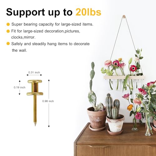 FUZANWJ Double Headed Picture Hangers(20lbs-50pcs), Picture Hanging Nails, Thumb Tacks for Wall Hanging, Wall Nails for Hanging, Professional Plaster Picture Hooks for Wooden Wall or Drywall - Image 2