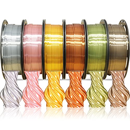 Image of MIKA3D 1.75mm Silk PLA Filament 6 in 1 Bundle Pack, 6 Metallic Shiny Colors: Gold /Silver /Copper /Bronze /Coffee Gold /Rose Gold, Each Spool 250g, 6 Spools Packed, Total 1.5Kg 3D Printing Material