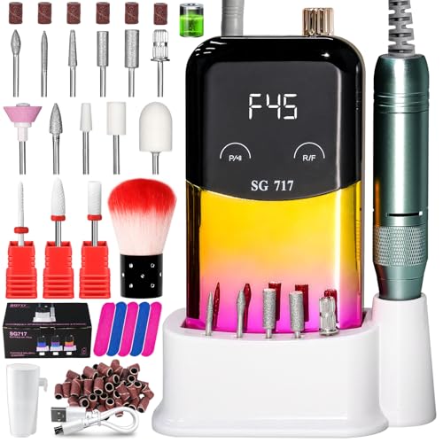 Image of LIMEGIRL Professional Electric Nail File Drill Bits Kit 45000RPM for Acrylic Toenail Machine Clippers with 14 Drill Bit Gradient Yellow Portable Rechargeable Cordless