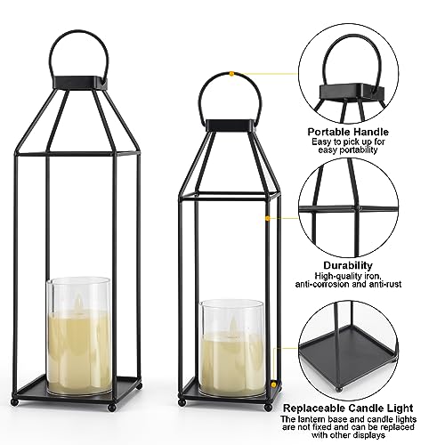 Lanterns Decorative Outdoor 2PCS Living Room Decor Lantern Black Metal Lantern Front Porch Decor Lanterns Decor Indoor with LED Candle Lanterns Decor No Glass for Indoor Outdoor (Small&Large, 2Pcs) by ELEATTRUN - Image 5