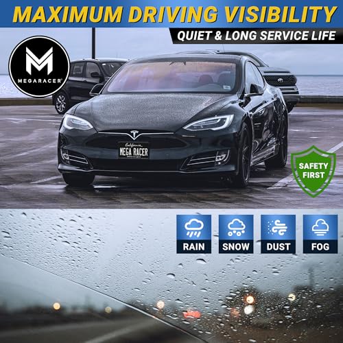 Image of Premium Silicone Windshield Wiper Blades, Carbon Fiber Design, 26 inch & 20 inch | For Tesla Model Y 2020-2025, Quiet Smooth Streak-Free Clean Wipe, All-Season OEM Quality, Front Automotive Replacement Wipers